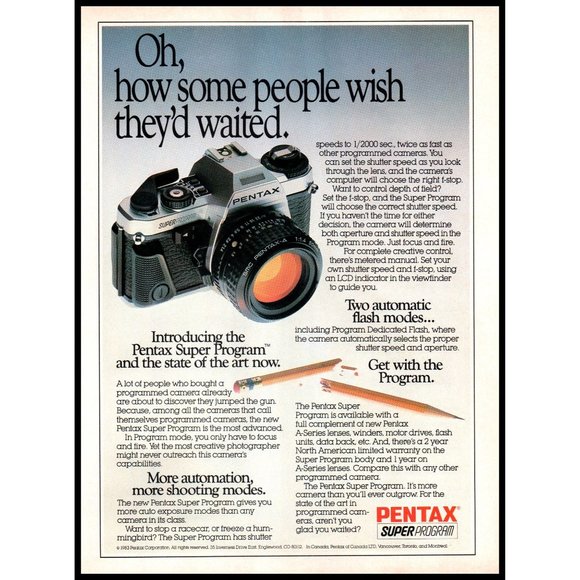 1983 Pentax Super Program SLR Camera Vintage Print Ad Film Photography Wall Art - Picture 1 of 1